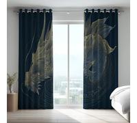 Eyelet Curtains Microfiber,Blue Gold Modern Elegant Dragon Contemporary Blackout Drapes Lightproof Thermal Insulated Curtains For Bedroom,52 x 63 Inch Drop 2 Panels