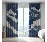 Eyelet Curtains Microfiber,Blue White Illustration Mysterious Elegant Heat Blocking Grommet Top Lightproof Thermal Insulated Curtains For Bedroom,46 x 54 Inch Drop 2 Panels