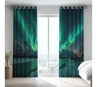 Eyelet Curtains Microfiber,Cyan Mysterious Natural Aurora Contemporary Grommet Top Full Blackout Thermal Insulated Curtains For Living Room,52 x 63 Inch Drop 2 Panels