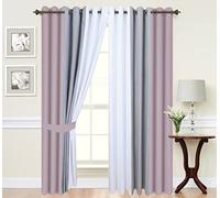 Eyelet curtains Pink Ring Top Fully Lined Pair of curtains Blush Pink Grey White (52"wide x 72"drop)