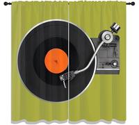 Eyelet Curtains Retro Music Records Print Super Soft Print 3D Pattern Darkening Eyelet Thermal Insulated Blackout Curtains For Kids Boys Girls Bedroom Playroom, Set Of 2 Panels-7924017272786880