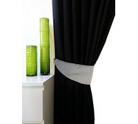 Eyelet curtains Ring Top Fully Lined Pair 3 Tone Black Grey Silver (Pair of tie backs GREY)