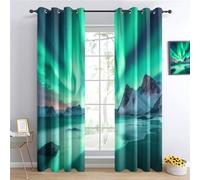 Eyelet Curtains Snow And Northern Lights Full Blackout Curtains for Living Room Green Blackout printed curtains Popular HandicraftsW 66" x L 90" (2 Panels)