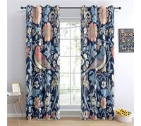 Eyelet Curtains Vintage Birds And Flowers Full Blackout Curtains for Living Room Blue Blackout printed curtains Popular HandicraftsW 66" x L 90" (2 Panels)
