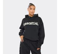 Eyelet Detail Essential Graphic Hoodie In Black, Women's Size UK 12