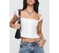 Eyelet Detail Fitted Top with Cap Sleeves- White Tanks Everyday The Label White XL