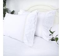 Eyelet Pillow Shams Lace Ruffled Standard White Shabby Chic Farmhouse Pillowcases Set of 2 Pretty Elegant Cotton Country French Cottage Embroidered Floral Victorian Crochet Trim 20x26