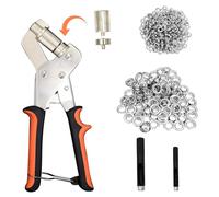 Eyelet Pliers Punching Pliers Set (10mm+6mm), Replaceable Punching Heads with 300 Metal Waterproof Coating Gaskets for Punching Holes of PVC Banners Waterproof Fabrics Leather Cardboard Decorations