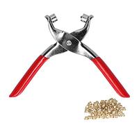 Eyelet Pliers Setter with 100 Rivets - 6 Inch Carbon Steel Hole Punch Tool - Chrome Plated with Plastic Dipped Anti Slip Handle - Red Manual Eyelet Setting Tool