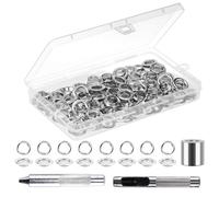 Eyelet Punch Kit, 120Pcs 6MM Grommet Set, Grommet Tool Kit, Eyelets and Punch Metal Eyelets Kit with Storage Box, Eyelets for Canvas, Tarpaulin, Leather, Tent, Awning, DIY Craft Fabric