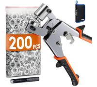 Eyelet Punch Tool Kit, Preciva Professional Grommet Punch Kit, 10mm Hole Punching Plier with 200pcs Metal Eyelets & Storage Bag for Clothes, Bags, Fabric Crafts, PVC Banners, DIY Repairs