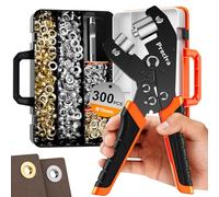 Eyelet Punch Tool Kit, Preciva Ratchet Grommet Tool Set with 300pcs 10mm Grommets(Gold/Silver) & Puch & Storage Case, Heavy Duty Hole Punch Pliers for Self-Locking for Canvas, Leather, Tarps, Fabric
