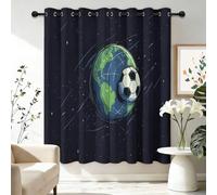 Eyelet Soft Blackout Curtains - Thermal Insulated Cartoon Soccer Ball Earth Print Pattern Ring Top Window Drapes for Bedroom & Living Room - W 29.5" x L 65" (2 Panels), Dark Blue