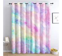 Eyelet Thermal Insulated Cartoon Blackout Curtains, Boho Dreamy Tie-Dye Rainbow Curtains, Noise Reducing Darkening Window Drapes for Girly Bedroom Living Room Nursery, 110x102 Inch