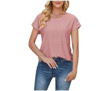 Eyelet Tops for Women UK Sale Clearance Novelty Crew Neck Drop Shoulder Summer Casual Round Neck Solid Hollow Breathable T Shirt Ladies Plain Oversized Tshirts Casual Loose Tunic Blouses Plus Size 22
