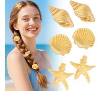 EYEOO 6PCS Starfish Hair Clip Gold Seashell Hair Clip Summer Conch Shell Clips Small Seashell Accessories Fashion Mermaid Costume Women Girls Gift for Vacation Wedding Party Beach Decorations
