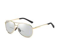 EYEphd Progressive Multi-focus Photochromic Reading Glasses Aviator Frame Sunglasses/UV400,Gold,+1.5