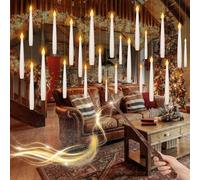 EYEPICK 20Pcs Floating Candles with Magic Wand, Christmas Candles Decoration, Flameless Flickering Warm Light LED Taper Candles Battery Operated with Timer for New Year Party Wedding Window Decor