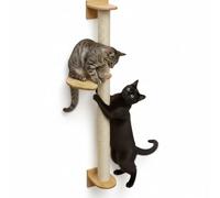 eyepower 102 cm Wall Mounted Cat Tree Luna with 1 Wooden Shelf - Small Sisal Scratching Post with Platform for Indoor Cats - Corner Climbing Tower Wood - Window Sill Scratch Pole - Catio Accessories