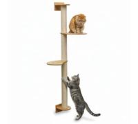 eyepower 130 cm Wall Mounted Cat Tree Luna with 2 Wooden Shelves - Large Sisal Scratching Post with Steps for Indoor Cats - Tall Climbing Tower Wood - Floor to Ceiling Scratch Pole - Catio Accessories