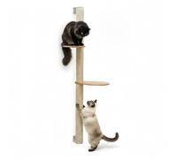 eyepower 132 cm Wall Mounted Cat Tree Luna with 2 Wooden Shelves - Large Sisal Scratching Post with Steps for Indoor Cats - Tall Climbing Tower Wood - Floor to Ceiling Scratch Pole - Catio Accessories