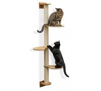 eyepower 175 cm Wall Mounted Cat Tree Luna with 3 Wooden Shelves - Large Sisal Scratching Post with Steps for Indoor Cats - Tall Climbing Tower Wood - Floor to Ceiling Scratch Pole - Catio Accessories