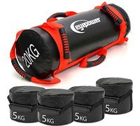 EYEPOWER 20kg Weight Bag + 4 Kettlebell Sandbag Weights - 20x60 Power Bag with Iron Sand