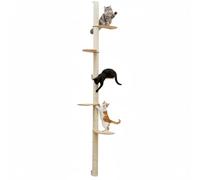 eyepower 240 cm Wall Mounted Cat Tree Luna with 5 Wooden Shelves - Large Sisal Scratching Post with Steps for Indoor Cats - Tall Climbing Tower Wood - Floor to Ceiling Scratch Pole - Catio Accessories