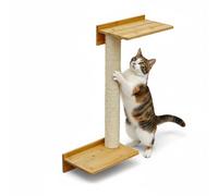 eyepower 71 cm Wall Mounted Cat Tree Milo with 2 Wooden Shelves - Small Sisal Scratching Post with Platform for Indoor Cats - Corner Climbing Tower Wood - Window Sill Scratch Pole - Catio Accessories
