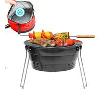 eyepower Foldable BBQ Grill with Cooler Bag - Diameter 28 cm Charcoal Grill Foldable with Feet - Grill for On the Go - Camping Grill Charcoal Foldable Mini Grill Charcoal Camping Charcoal Grill Small