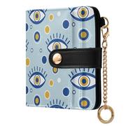 Eyes Dots Blue Print Small Women Wallet Leather RFID Blocking Bifold Compact Card Holder with Zipper Coin Pocket Purse for Ladies Women Girls