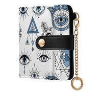 Eyes Hand White Pattern Small Women Wallet Bifold RFID Blocking Leather Compact Card Holder with Coin Pocket Zipper Purse for Women Ladies Girls