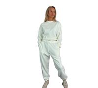 eyes Ladies 2 Piece Lounge Set For Women Tracksuits Long Sleeve Plain Loose Fit Comfy Top Bottoms Loungewear Casual Baggy Outfits Winter Sweatshirts High Waisted Joggers Cuffed Pants Cream 8-14