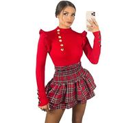eyes Ladies Frill Mini RARA Skirt Women Tartan Check Pleat Gathering Mini Party Skirts Womens High Waisted Plain & Printed Shorts UK (Red Tartan, 10)