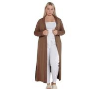 eyes Ladies Plain Long Maxi Length Boyfriend Women Cardigan Collared Open Top Full Sleeve Floaty Duster Jacket Coat Casual Blazer Plus Size Cardigans Brown 16 to 18