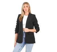 eyes Lined Blazers for Women Casual Long Ruched Sleeve Suit Plain Open Jackets Work Office Coats Cardigan Suit Formal Jacket Top Solid Color Collar Italian Ladies Blazer Size -XXL (Black, UK 16)