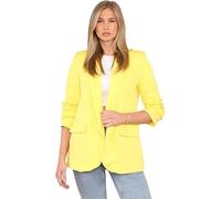eyes Lined Blazers for Women Casual Long Ruched Sleeve Suit Plain Open Jackets Work Office Coats Cardigan Suit Formal Jacket Top Solid Color Collar Italian Ladies Blazer Size (Yellow, UK 18)