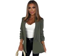 eyes Lined Blazers for Women Casual Long Ruched Sleeve Suit Plain Open Jackets Work Office Womens Coats Cardigan Suit Formal Jacket Top Solid Color Collar Italian Ladies Blazer Coats (Khaki, UK 8-10)