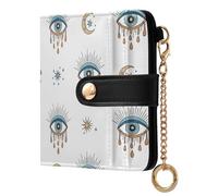 Eyes Moons White Print Small Women Wallet RFID Blocking Bifold PU Leather Compact Card Holder with Coin Pocket Zipper Purse for Women Ladies Girls