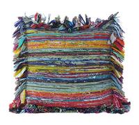 Eyes of India - 12" Green Chindi Rag Rug Decorative Pillow Sofa Cushion Cover Case Couch Throw Bohemian Accent Indian Colorful Boho Chic Handmade COVER ONLY