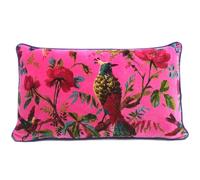 Eyes of India 12X20 Inch Pink Velvet Floral Flower Bird Throw Pillow Sofa Cushion Cover Case Couch Colorful Boho Chic Bohemian Accent Indian Handmade