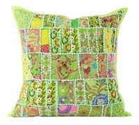 Eyes of India - 16" Green Patchwork Decorative Pillow Sofa Cushion Cover Couch Throw Bohemian Indian Colorful Boho COVER ONLY