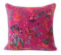 Eyes of India 16x16 inch Burgundy Red Velvet Floral Flower Bird Throw Pillow Sofa Cushion Cover Case Couch Colorful Boho Chic Bohemian Accent Indian Handmade Cover Only