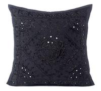 Eyes of India - 24" Big Black Mirror Embroidered Couch Sofa Pillow Cushion Cover Colorful Decorative Throw Boho Bohemian Indian *Cover Only*