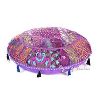 Eyes of India - 28" Purple Round Colorful Decorative Floor Pillow Cover Meditation Patchwork Patchwork Cushion Seating Throw Bohemian Accent Boho Chic Indian Handmade COVER ONLY