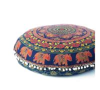 Eyes of India - 32" Blue Orange Mandala Floor Pillow Meditation Cushion Seating Throw Cover Hippie Round Colorful Decorative Bohemian Accent Boho Chic dog bed Indian Handmade COVER ONLY