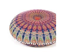 Eyes of India - 32" Blue Orange Mandala Large Floor Pillow Cover Meditation Cushion Seating Throw Hippie Round Colorful Decorative Accent Boho dog bed Indian Pouf Ottoman Handmade COVER ONLY