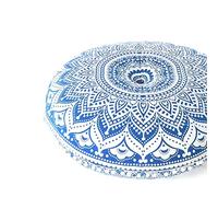 Eyes of India - 32" Blue White Floor Meditation Pillow Cushion Seating Throw Cover Hippie Mandala Round Colorful Decorative Bohemian Accent Indian Boho Chic dog bed Handmade COVER ONLY