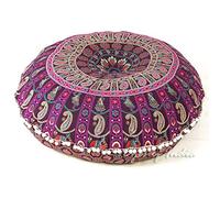 Eyes of India - 32" Purple Burgundy Floor Meditation Pillow Cushion Seating Throw Cover Mandala Hippie Round Colorful Decorative Bohemian Accent Boho Chic dog bed Indian Handmade COVER ONLY