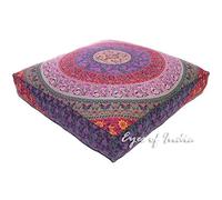 Eyes of India - 35" Pink Blue Green Square Large Oversized Floor Meditation Pillow Cover Pouf Mandala Hippie Colorful Decorative Bohemian Accent Indian Boho Chic dog bed Handmade COVER ONLY